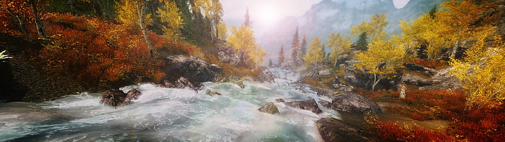 river painting, The Elder Scrolls V: Skyrim, nature, landscape, HD wallpaper