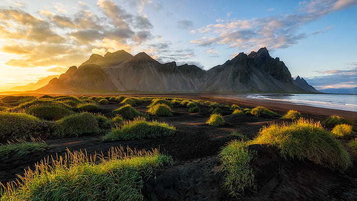 Black Sand Beach In Iceland Sunset Over Vestrahorn Batman Mountain 4k Ultra Hd Desktop Wallpapers For Computers Laptop Tablet And Mobile Phones 3840×2160