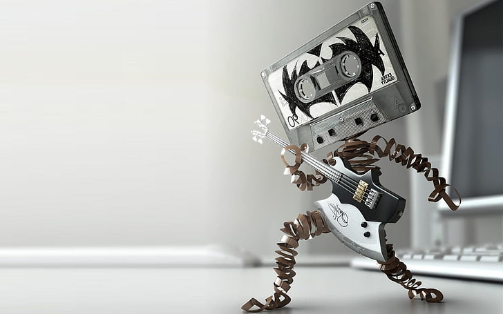 black and white cassette tape illustration, humor, minimalism, HD wallpaper