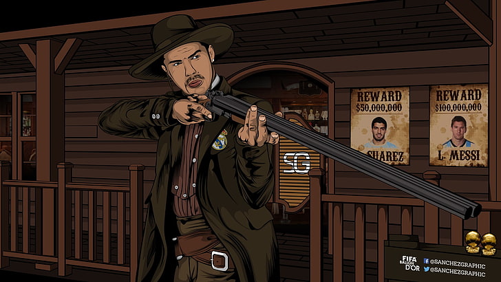 Cowboy illustration, Cristiano Ronaldo, hunter, arts culture and entertainment, HD wallpaper