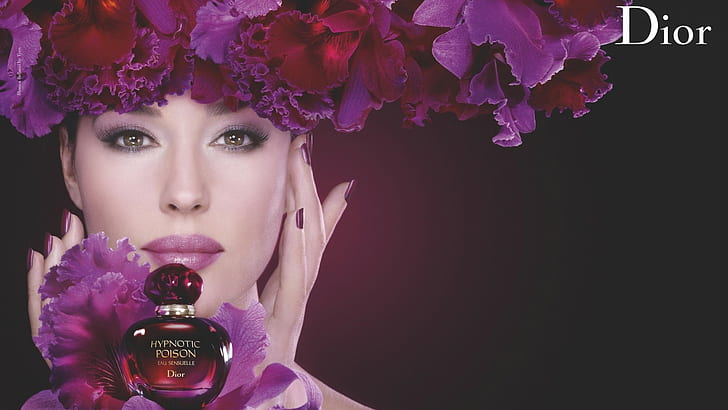 Monica Bellucci, commercial, portrait, flowers, advertisements, HD wallpaper
