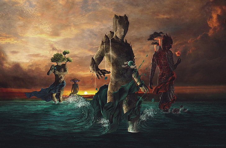 four elements characters digital wallpaper, fantasy art, water, HD wallpaper