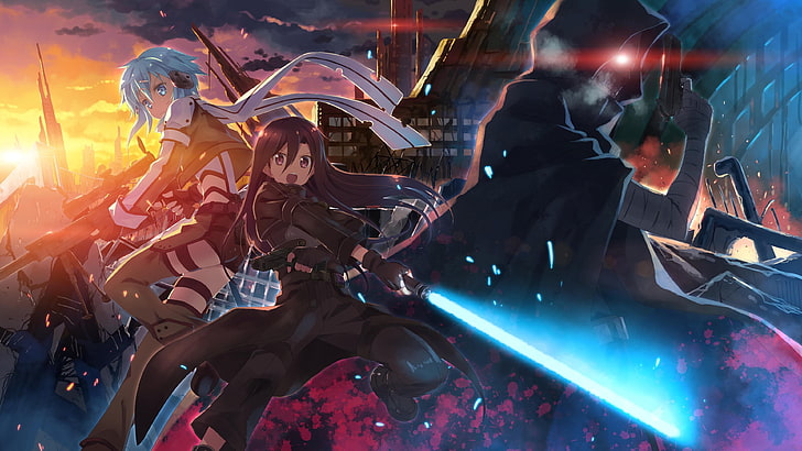 three anime character digital wallpaper, artwork, Sword Art Online