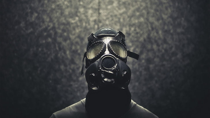 black gas mask, gas masks, apocalyptic, protection, indoors, security, HD wallpaper