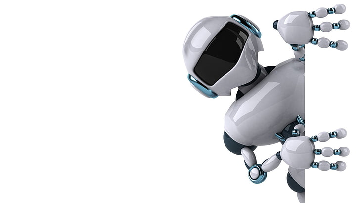 white robot, technology, helmet, copy space, white background