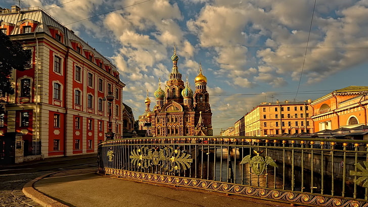 St. Basil Cathedral, russia, st petersburg, church, bridge, building, HD wallpaper