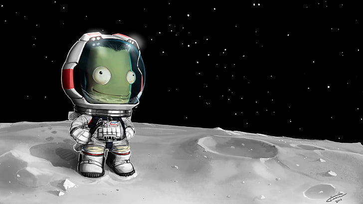 astronaut on moon illustration, Kerbal Space Program, Mun, video games