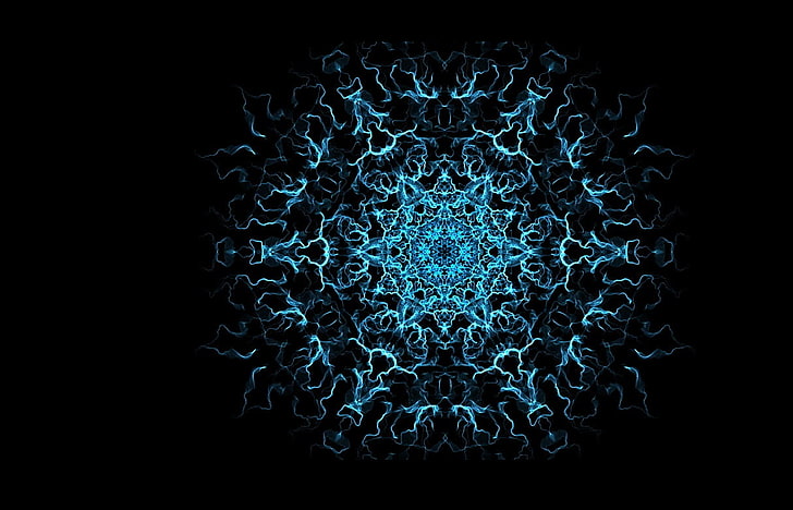 blue and black abstract wallpaper, mandalas, science, black background