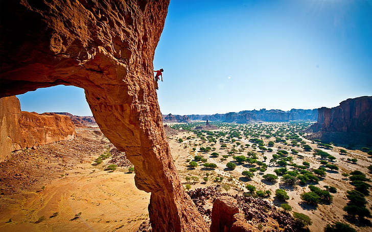 nature, landscape, climbing, rock formation, desert, HD wallpaper