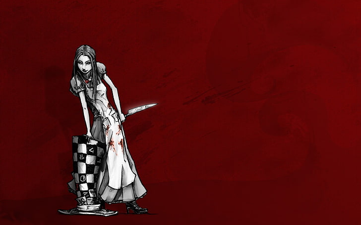 white and black robot toy, Alice: Madness Returns, red, celebration, HD wallpaper