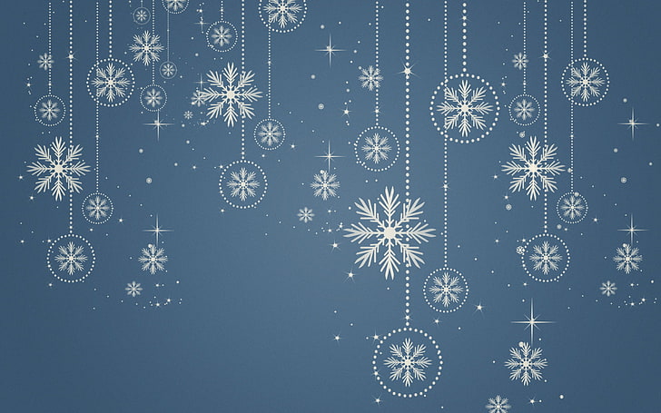 white and blue snowflakes wallpaper, background, christmas, winter
