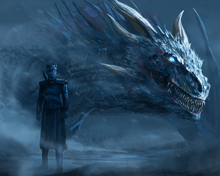 white walkers, dragon, game of thrones, tv shows, hd, artist