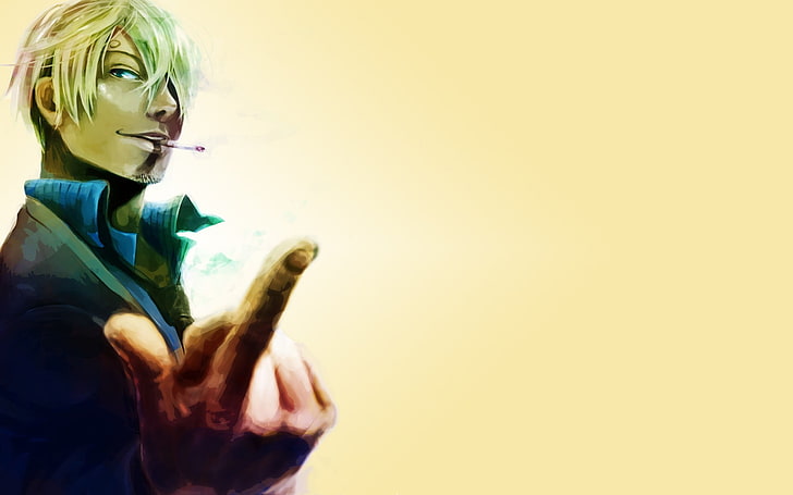 Sanji from One Piece illustration, anime boys, copy space, yellow