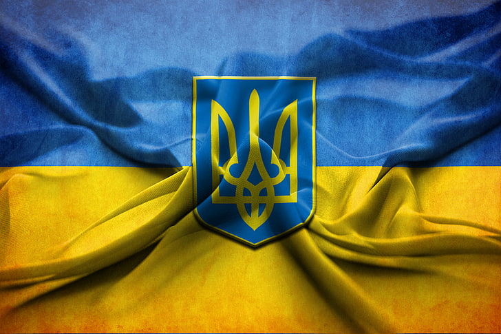 blue and yellow flag, coat of arms, Ukraine, national Landmark