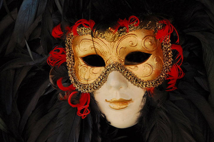 white and gold masquerade mask, carnival, Venice, venice - Italy, HD wallpaper