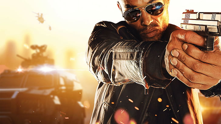 Battlefield Hardline, cop, Electronic Arts, gun, machine, glasses, HD wallpaper