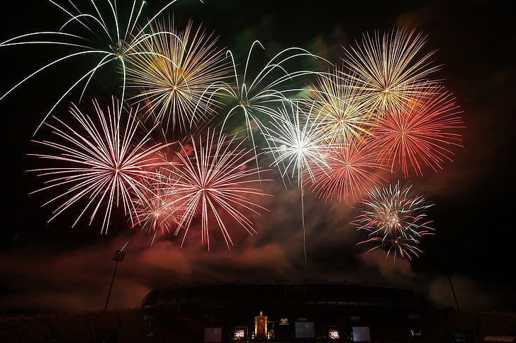 Salute, fireworks, night, fireworks display graphic, HD wallpaper