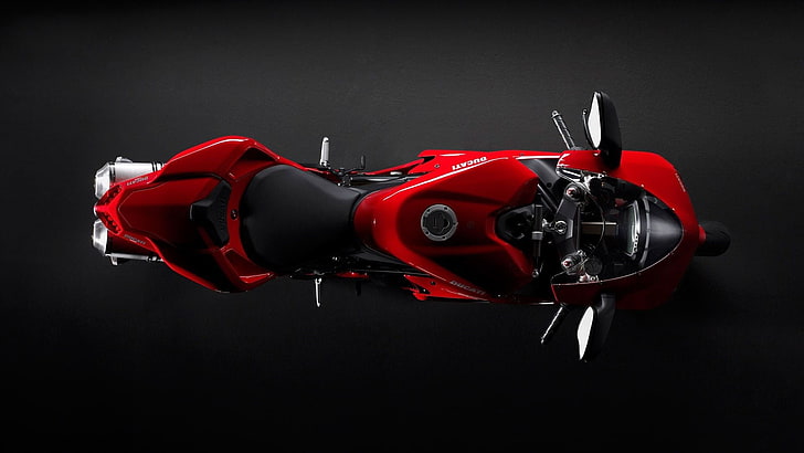 red and black sports motorcycle, Ducati, studio shot, indoors, HD wallpaper