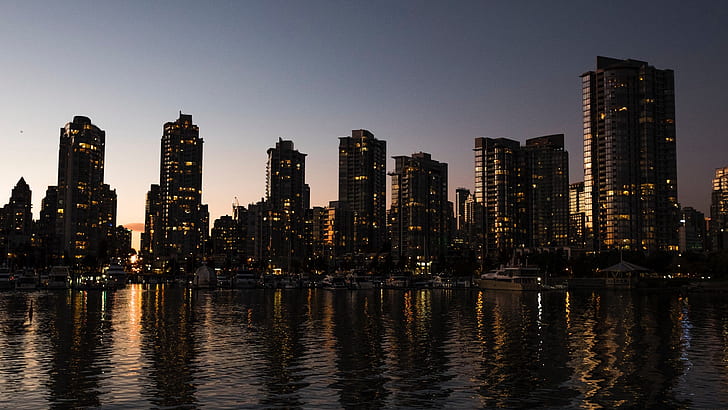 cityscape, river, skyscraper, reflection, Vancouver, Canada