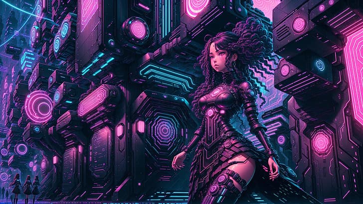 cyber, cyberpunk, futuristic, science fiction, crimson, illustration