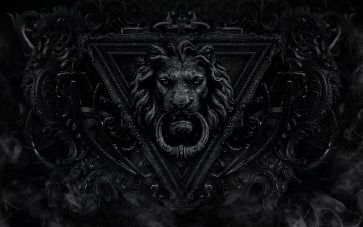 Steel Lion, artistic, door, black, photography, knocker, pretty, HD wallpaper