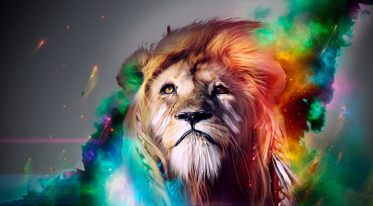 Beautiful Lion, lion digital wallpaper, Aero, Colorful, multi colored, HD wallpaper