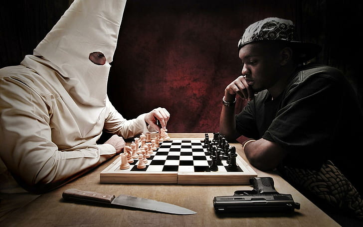 Chess - Black & White, knife, funny, black man, 3d and abstract, HD wallpaper