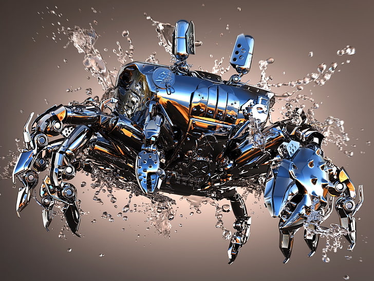 gray metal crab digital wallpaper, digital art, animals, CGI, HD wallpaper