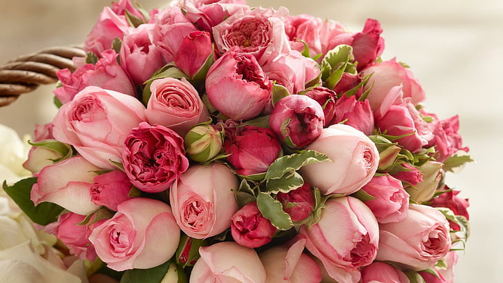 wedding bouquet, rose, pink roses, romantic, flowers, HD wallpaper