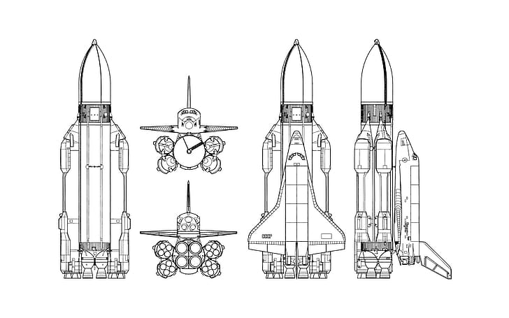 space shuttle, USSR, rocket, simple background, schematic, Buran