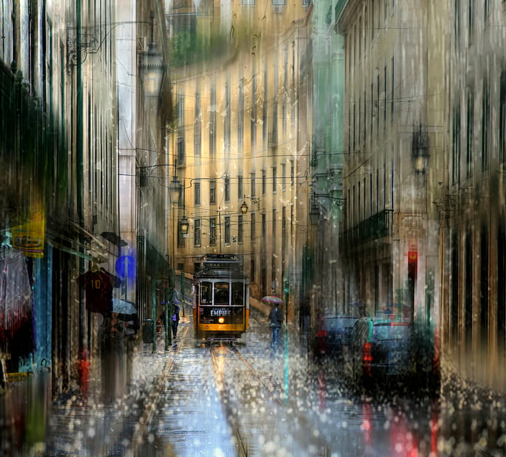 Lisbon, Portugal, rain drops, HD wallpaper