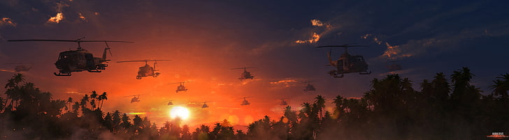 Apocalypse Now, panoramic photography of helicopters, Army, uh1
