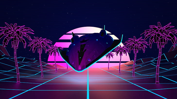Music, Palm trees, Background, Graphics, Synth, Retrowave, Synthwave
