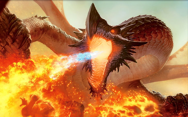 dragon, fire, fantasy art, Magic: The Gathering, artwork, video games
