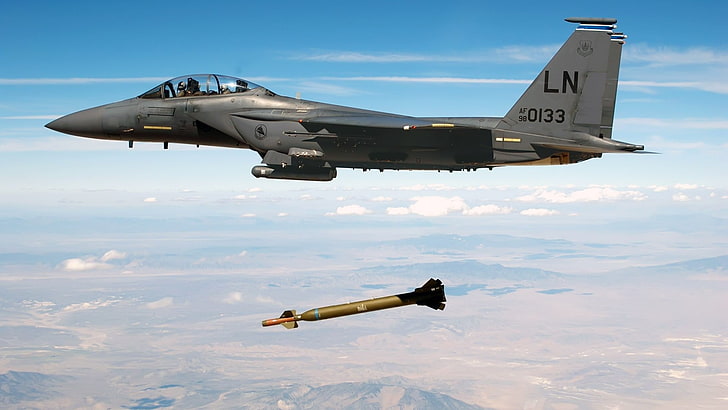 military aircraft, airplane, sky, jets, bombs, F-15 Eagle, air vehicle