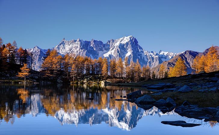 Mont Blanc Autumn, body of water, Nature, Mountains, Beautiful, HD wallpaper