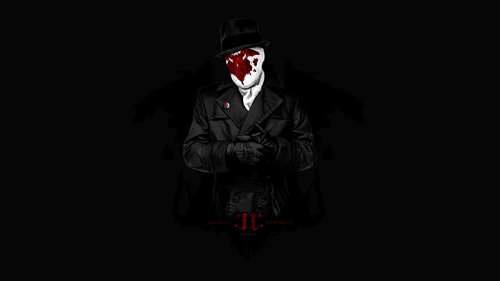 black hat and jacket clip art, Watchmen, Rorschach, dark background, HD wallpaper