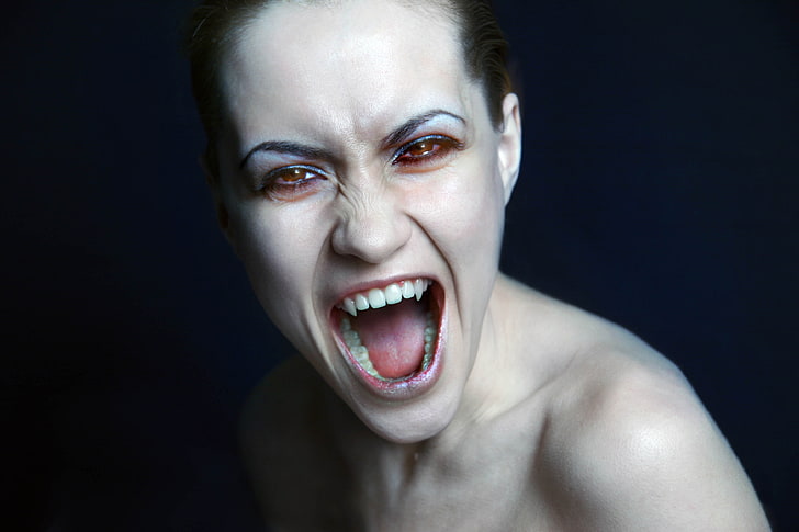 Free download | HD wallpaper: woman face, girl, vampire, fangs, women ...