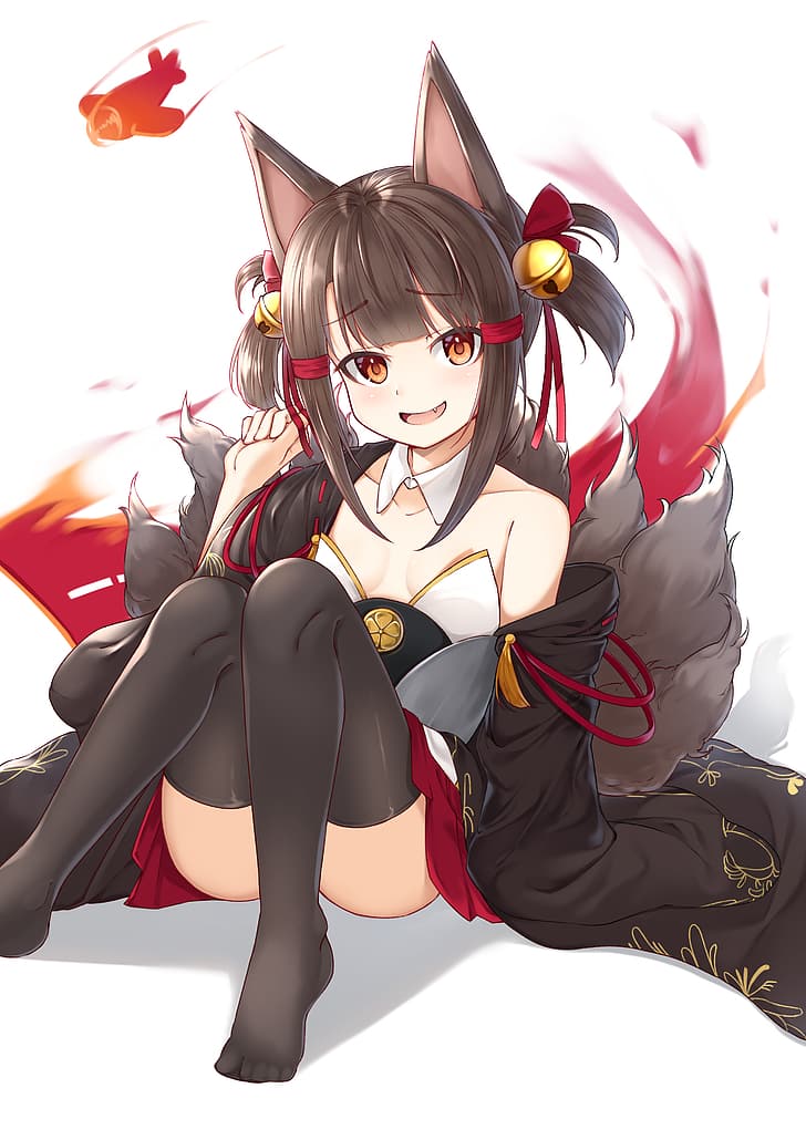 Azur Lane, Akagi-Chan (Azur Lane), fox ears, fox girl, HD wallpaper