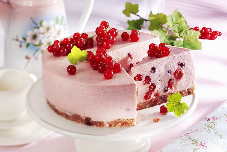 pink icing-covered cake, food, Cup, cream, dessert, sweet, cheesecake