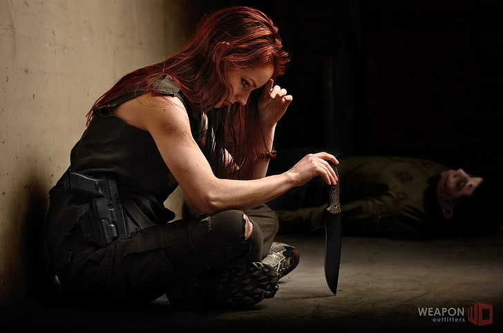 Ethereal Rose, WeaponOutfitters, Glock 19, knife, sitting, one person, HD wallpaper