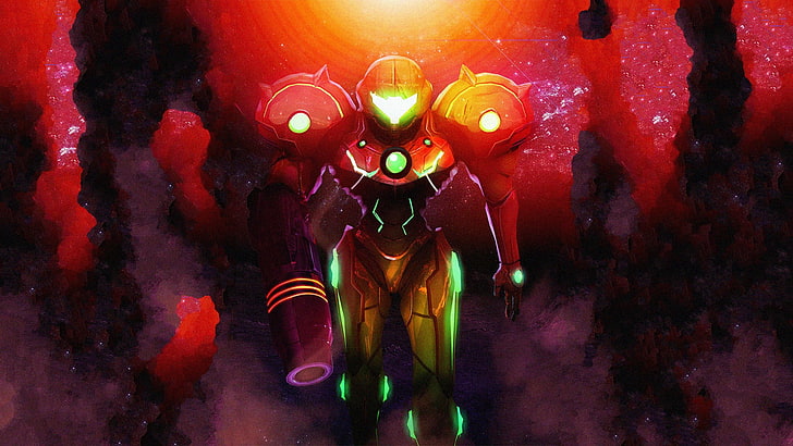 red robot character illustration, Metroid, video games, Samus Aran