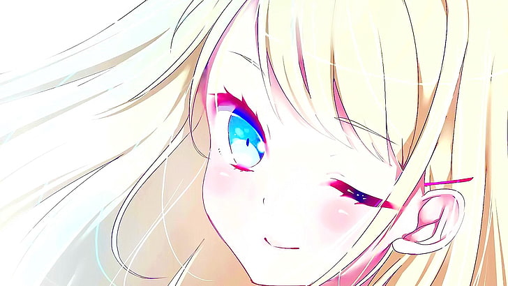 anime, anime girls, blonde, wink, smiling, blue eyes, long hair