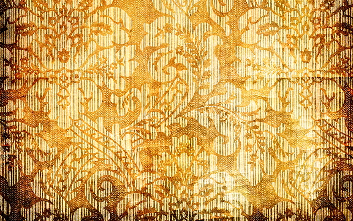 brown and orange floral textile, flowers, yellow, background