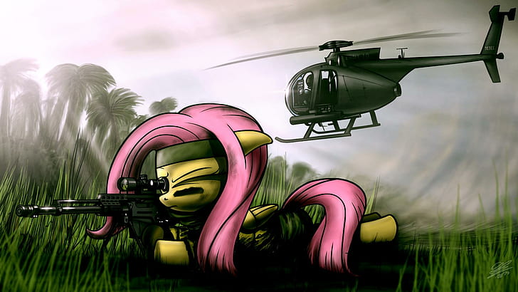 My Little Pony Soldier Helicopter Sniper Fluttershy HD, cartoon/comic