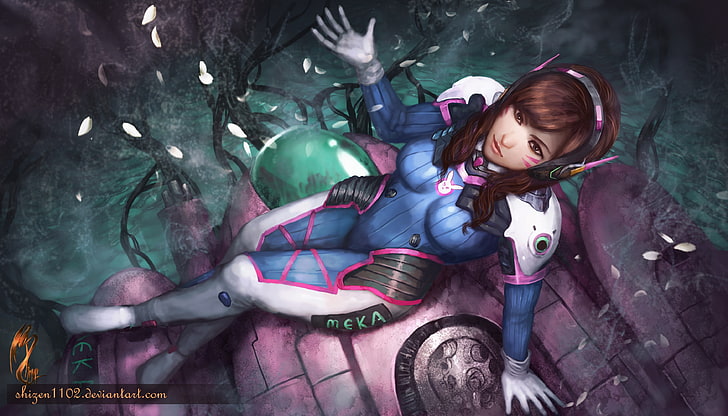 brown haired female digital wallpaper, D.Va (Overwatch), one person