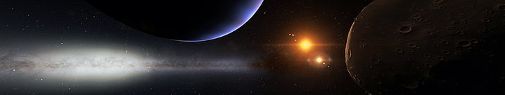 brown and blue planets, Space Engine, stars, galaxy, triple screen, HD wallpaper