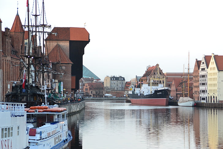 Gdańsk, boat, river, Poland, Polish, ship, Motława River, HD wallpaper