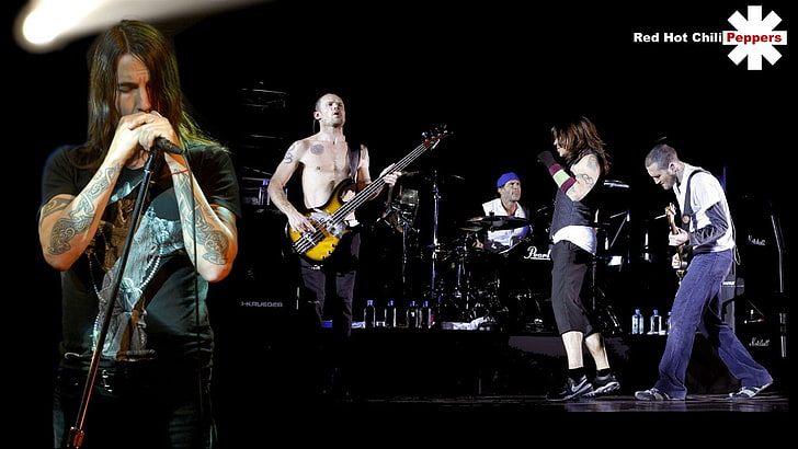 Red Hot Chili Peppers band, scene, show, tatoo, light, music