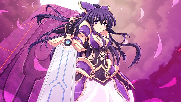 purple haired female anime character digital wallpaper, Date A Live